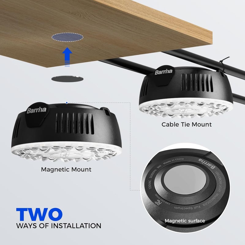 Barrina Orbgrow OG09 Puck Grow Light, 5000K 36W(4 x 9W, 540 Watt Equiv), Full Spectrum Plant Light for Indoor Plants, Magnetic & Linkable with Timer, 5 Levels Dimmable for Plant Shelf, 4 Packs, Black - Image 5